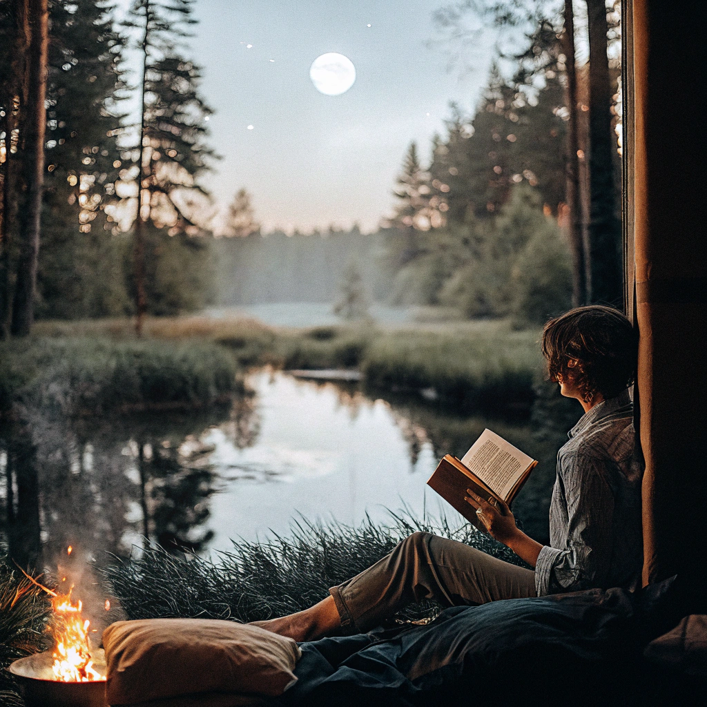 Student relaxes amidst nature's tranquility for restful sleep