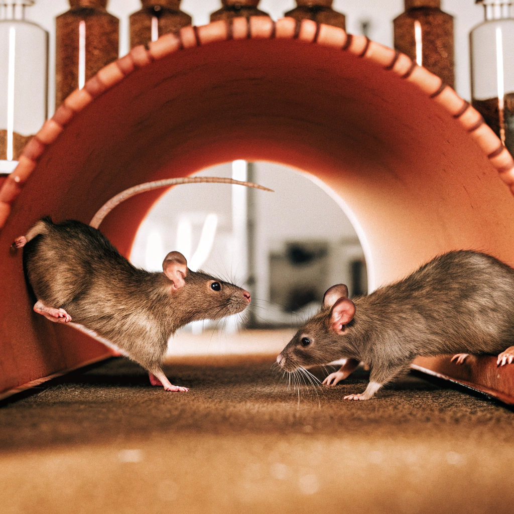 Mouse escaping lab tunnel from predator